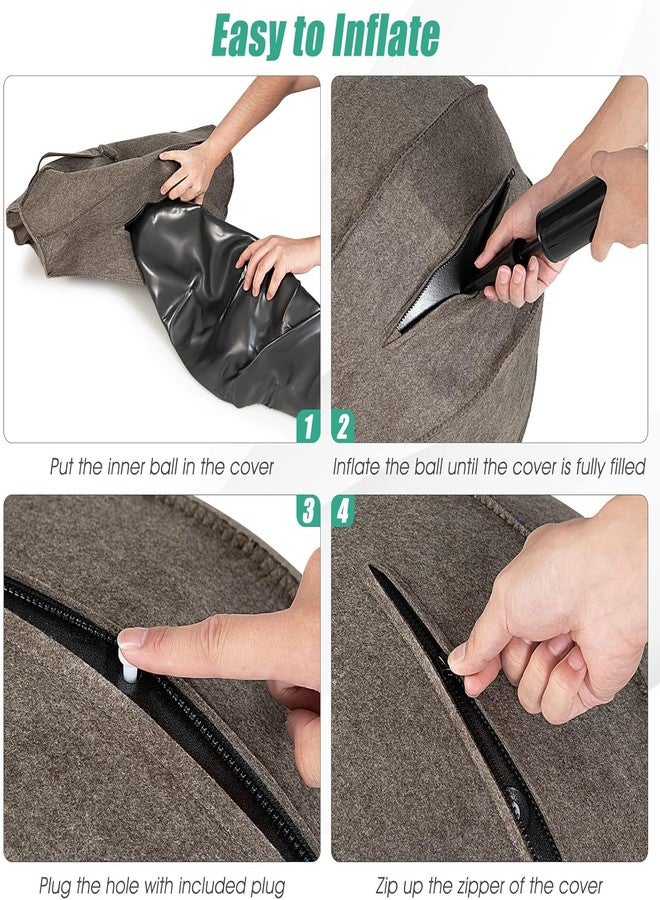 KEYOZA كرسي كرة اليوغا من كيوزا، كرسي كرة التمارين الرياضية بغطاء من اللباد، كرة جلوس للمكتب مع أحزمة مقاومة ومضخة، كرسي كرة التوازن والثبات للبيلاتس والحمل والعلاج الطبيعي (بني) - Image 4