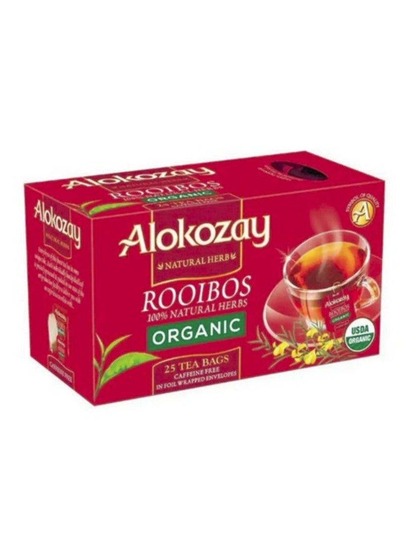 Alokozay Rooibos Organic Herbal Tea - 25 Tea Bags In Foil Wrapped Envelopes 