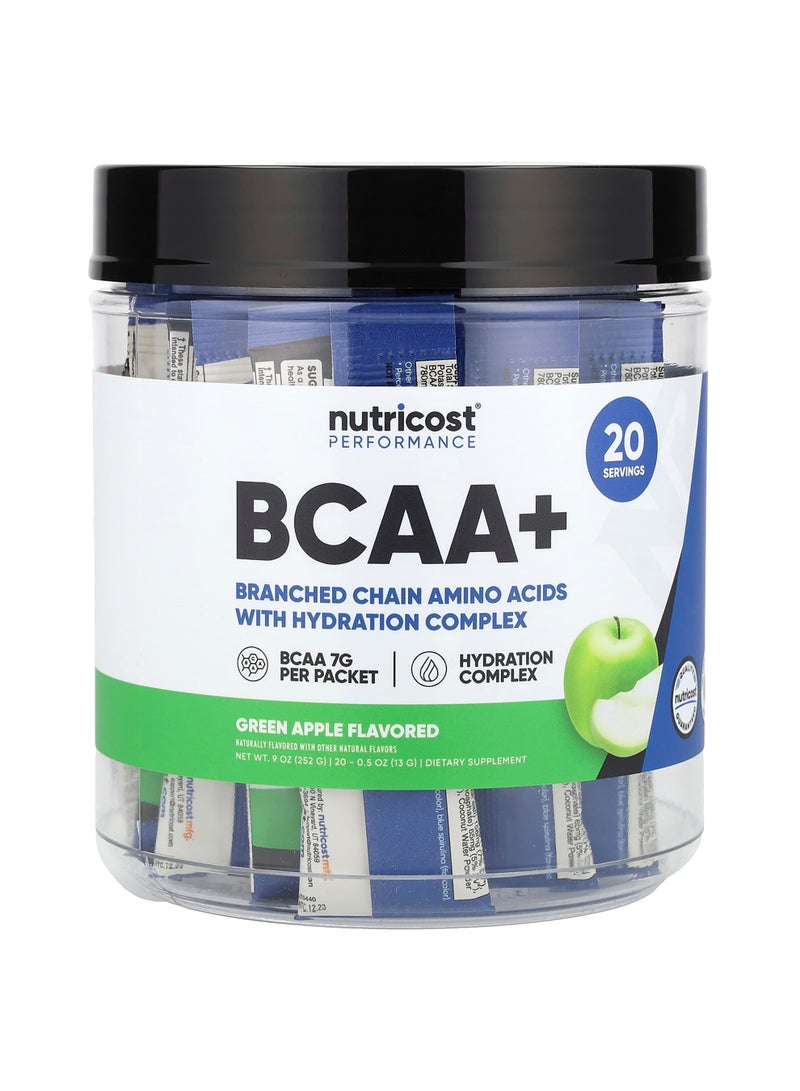 Performance, BCAA+, Green Apple, 20 Packets, 0.5 oz (13 g) Each