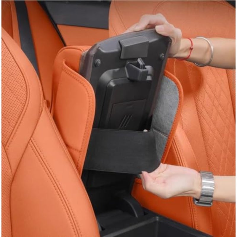for Rox 01 2023-2025 Multifunctional Car Armrest Box Pad with Built-in Tissue Holder, Orange PU Leather Center Console Cover Cushion, 35×23.5×21cm Universal Car Interior Arm Rest Protector - Image 3