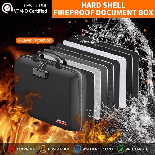 JUNDUN Fireproof Document Box with Lock & Shoulder Strap,Hard Shell Case Document Organizer with 13 Pockets Accordion File Organizer,Portable Home Office Travel Safe Storage for Files Laptop and More - Image 2
