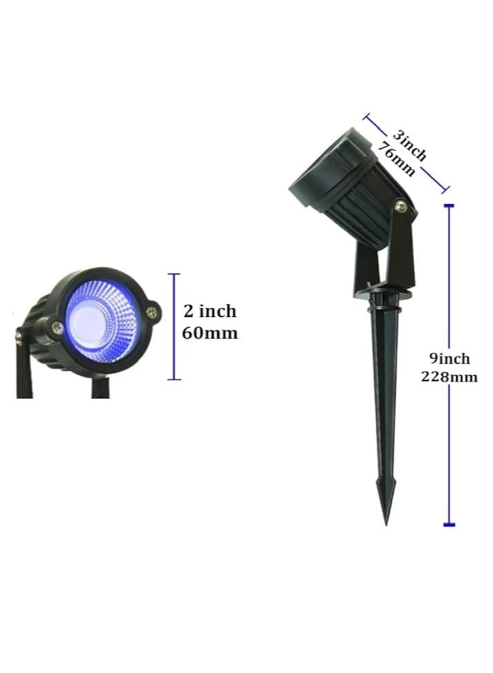 ESNCO ضوء LED للمناظر الخارجية 7 واط ضوء حديقة مقاوم للماء كشاف LED مع قاعدة مدببة لمصباح زينة الحديقة (أزرق) - Image 2