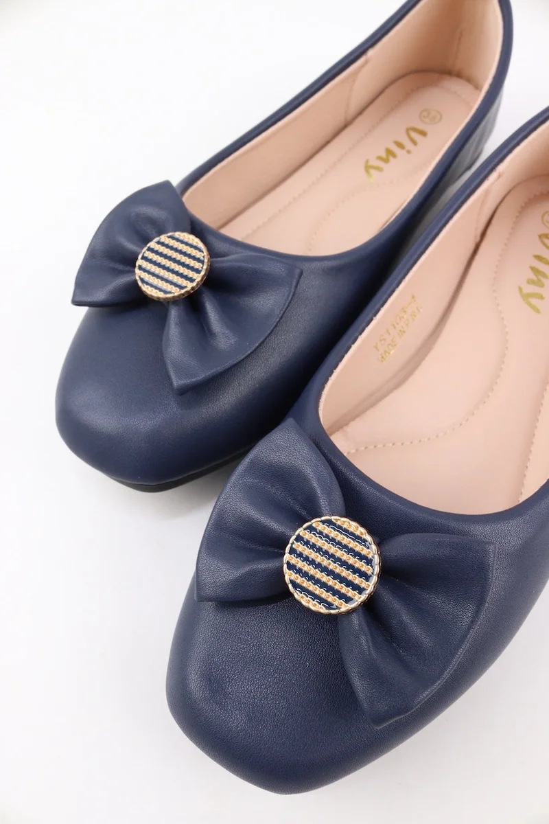 Viny NAVY VINY Women's Cushioned Ballet Flats – Comfortable Slip-On Ballerina Shoes with Bow Detail, Lightweight Flat Shoes for Office, Walking, Travel & Everyday Wear for Women | Best Price UAE