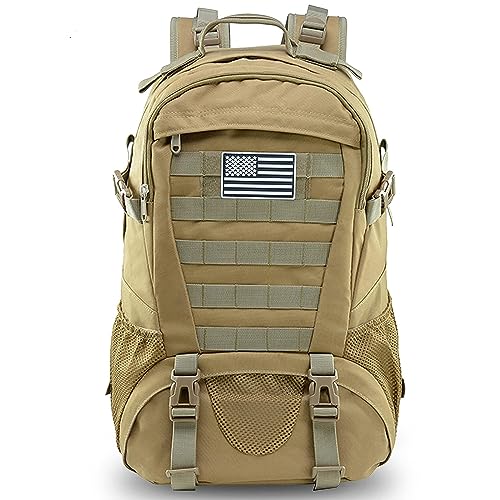 Jueachy Tactical Backpack for Men Hiking Day Pack Molle Military Rucksack Waterproof 30L EDC Bag with USA Flag Patch TAN Style - Image 4