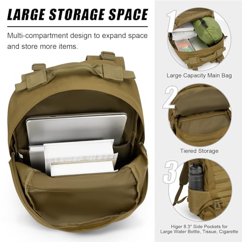 Jueachy Tactical Backpack for Men Hiking Day Pack Molle Military Rucksack Waterproof 30L EDC Bag with USA Flag Patch TAN Style - Image 5