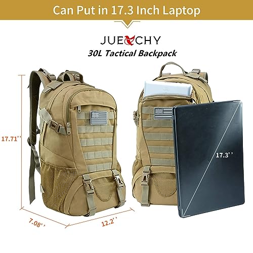 Jueachy Tactical Backpack for Men Hiking Day Pack Molle Military Rucksack Waterproof 30L EDC Bag with USA Flag Patch TAN Style - Image 3
