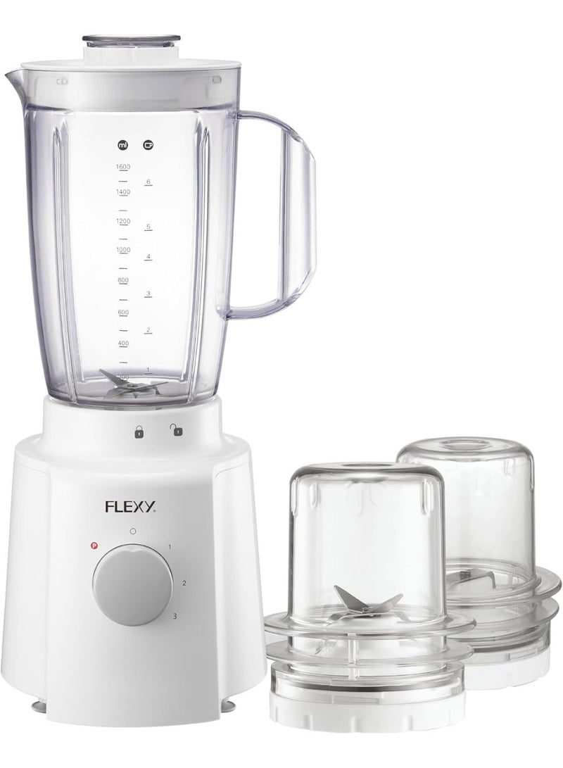 فليكسي جهاز FLEXY متعدد الوظائف بقوة 650 واط: خلاط، عصارة، مطحنة | جهاز مطبخ 3 في 1 مع وعاء سعة 1.6 لتر، قفل أمان وتصميم أبيض أنيق - Image 1