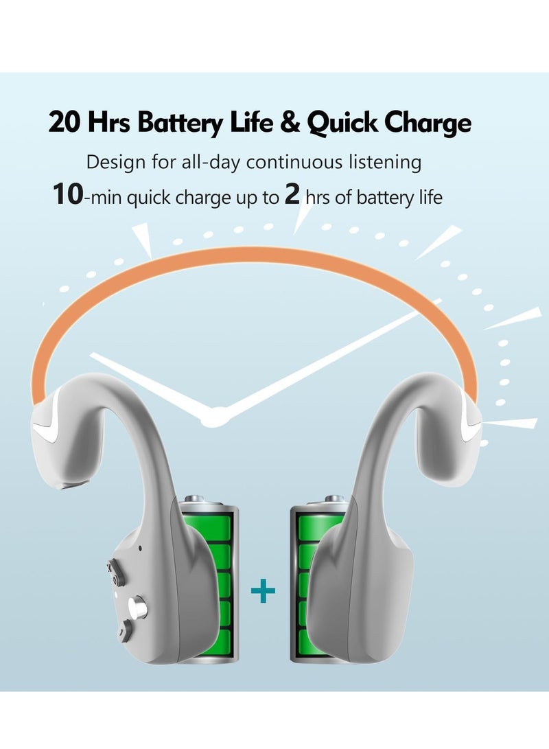 سيوسي Open-Ear Bluetooth Bone Conduction Sport Headphones, Sweat Resistant Wireless Earphones for Workouts and Running Built-in Mic, Grey - Image 3