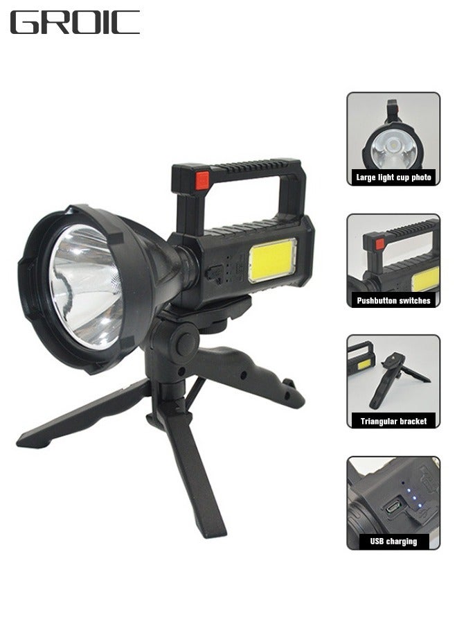 GROIC Rechargeable Spotlight Flashlight High Lumen, Super Bright Spot Light with 4 Modes and Tripod Waterproof Handheld LED Powerful Searchlight for Camping, Fishing, Hunting, Hiking - Image 1