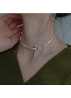 French Butterfly Pearl Necklace Elegant Retro Pendant Pearl Double Butterfly necklace