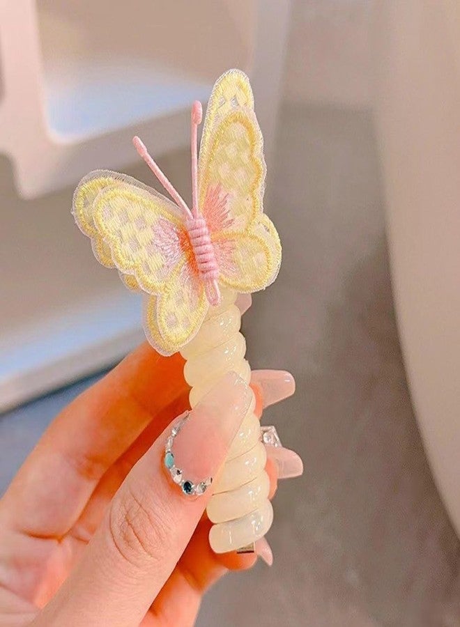 Luximal ربطات شعر سلكية ملونة فاخرة للأطفال | ربطات شعر حلزونية لطيفة على شكل فراشة لعمل ذيل حصان وضفائر مرنة | ربطات شعر حلزونية على شكل سلك للهاتف | إكسسوارات شعر للنساء والفتيات (ربطة شعر صفراء) - Image 1