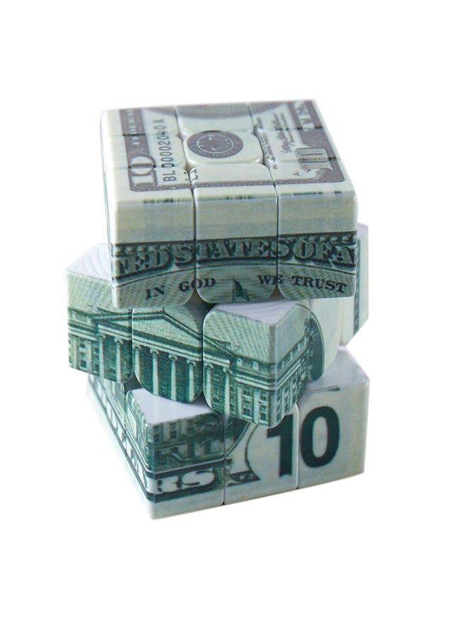 Kugoa Speed Cube 3x3 Ten-Dollar Notes/Bill Back Pattern Magic Cube Puzzle,IQ Games Puzzles Relief Effect Adult Toys,5.6cm/2.2" (10 Dollars) - Image 1
