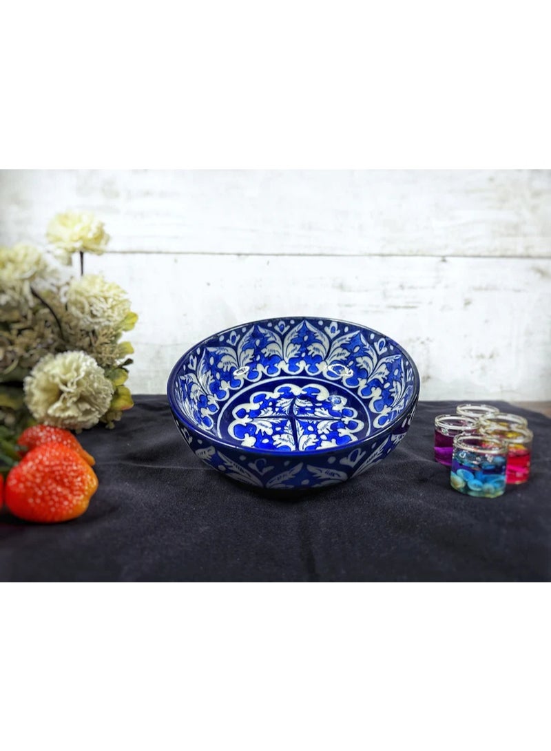 Arraish Zahriya Handcrafted Ceramic Bowl  – Blue Floral Pattern, Hand-Painted & Glazed –– Medium Size , Dishwasher Safe – Ideal for Rice, Pasta, Dessert  - Image 4