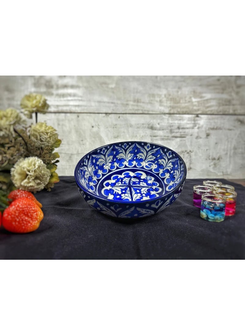 Arraish Zahriya Handcrafted Ceramic Bowl  – Blue Floral Pattern, Hand-Painted & Glazed –– Medium Size , Dishwasher Safe – Ideal for Rice, Pasta, Dessert  - Image 2