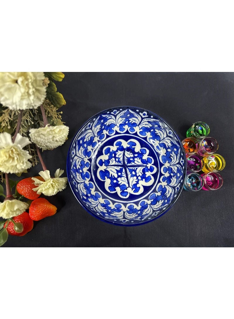 Arraish Zahriya Handcrafted Ceramic Bowl  – Blue Floral Pattern, Hand-Painted & Glazed –– Medium Size , Dishwasher Safe – Ideal for Rice, Pasta, Dessert  - Image 3