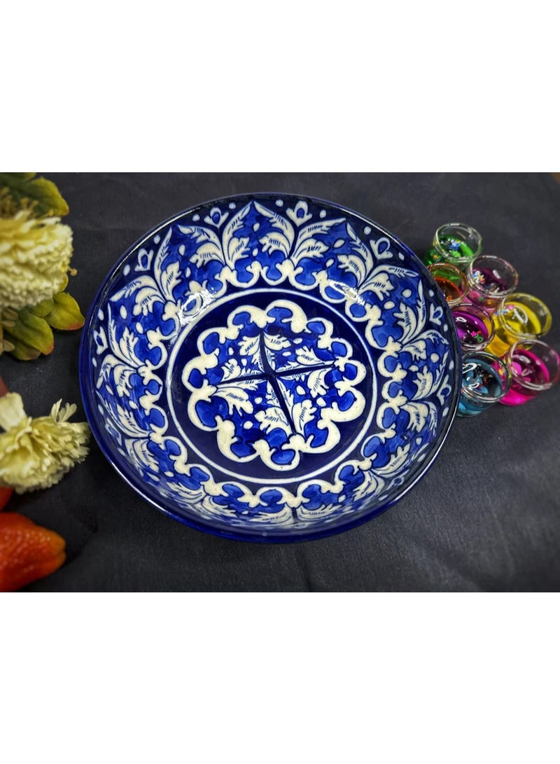 Arraish Zahriya Handcrafted Ceramic Bowl  – Blue Floral Pattern, Hand-Painted & Glazed –– Medium Size , Dishwasher Safe – Ideal for Rice, Pasta, Dessert  - Image 1