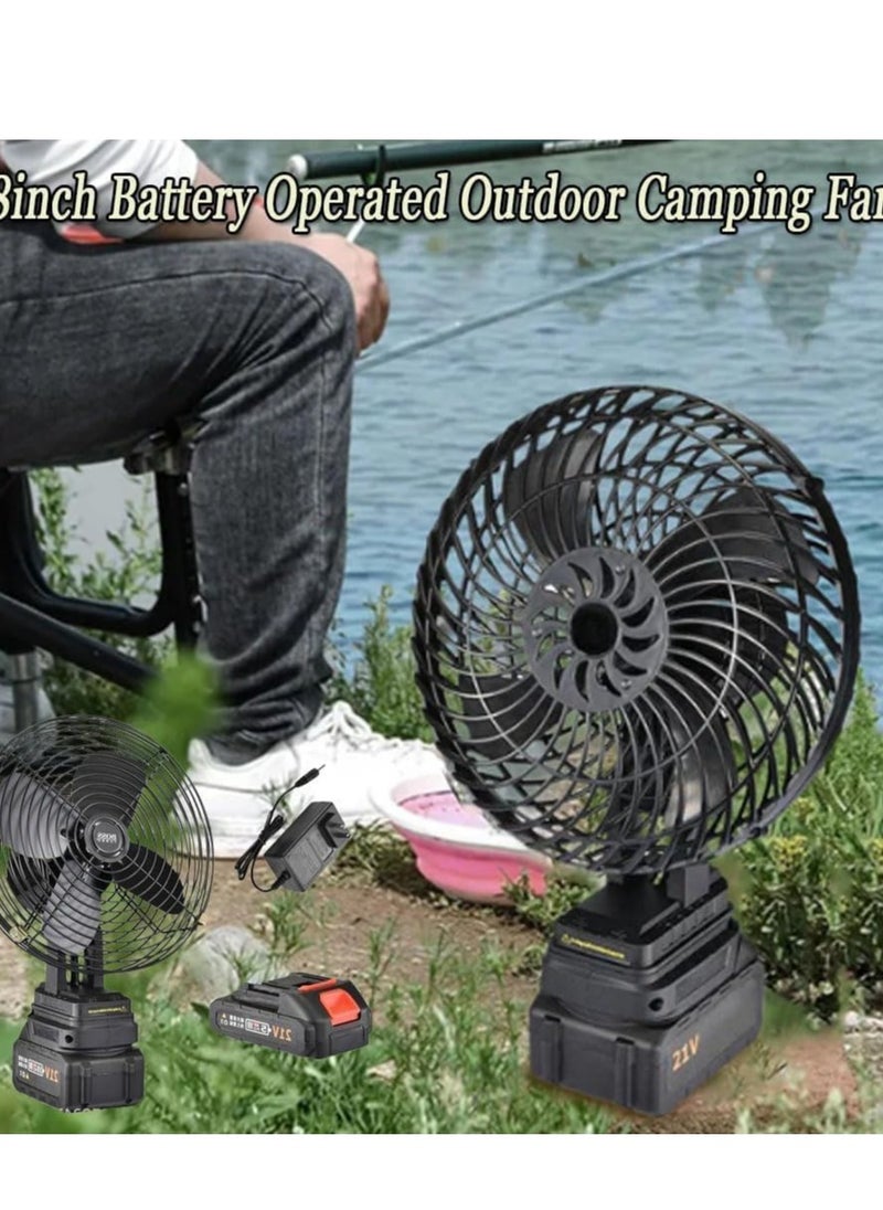 SUKILO - Rechargeable Portable Outdoor Wireless Camping Fan, 8-Inch Battery Operated Outdoor Camping Fan, 2 Speeds, Quiet, and Lightweight with Long Battery Life, Ideal for Camping - Image 1