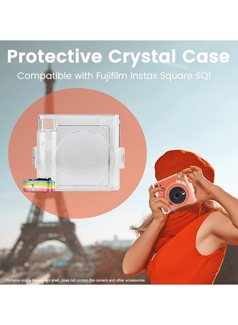 Protective Clear Case for Fujifilm Instax Square SQ1 Instant Film Camera, Crystal Hard PC Cover for Instax Square SQ1 with Removable Rainbow Shoulder Strap (Transparent) - Image 3