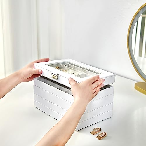 ProCase 5 Layers Stackable Jewelry Tray Box, Stackers Jewelry Trays for Dresser Drawer Storage, Jewelry Organizer Case with Lid -White - Image 5