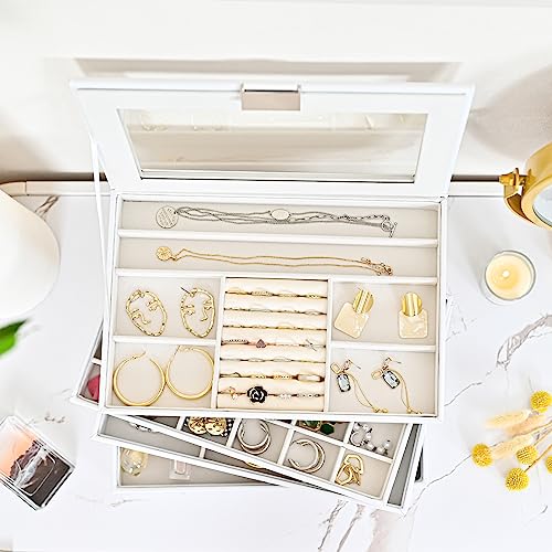 ProCase 5 Layers Stackable Jewelry Tray Box, Stackers Jewelry Trays for Dresser Drawer Storage, Jewelry Organizer Case with Lid -White - Image 2