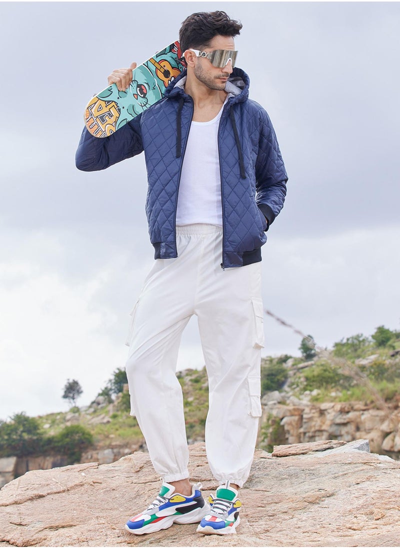 Campus Sutra - Men's Blue Quilted Puffer Jacket With Zip-Closure - Image 1