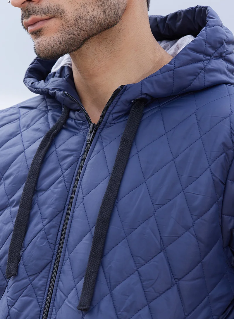 Campus Sutra Men's Blue Quilted Puffer Jacket With Zip-Closure