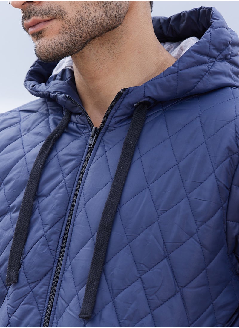 Campus Sutra - Men's Blue Quilted Puffer Jacket With Zip-Closure - Image 1