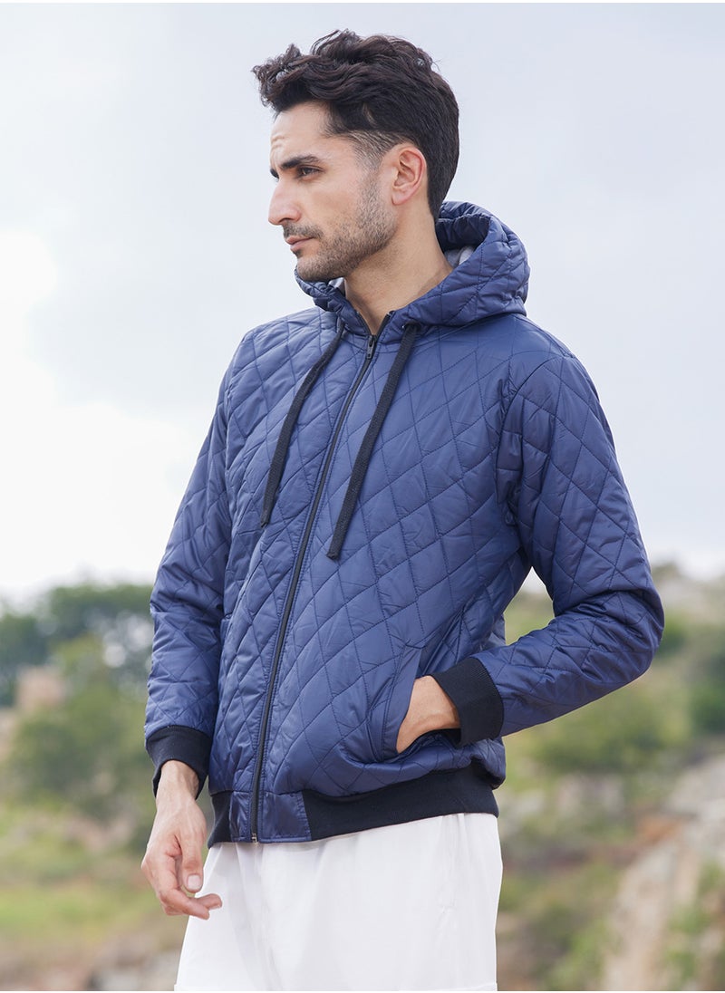 Campus Sutra - Men's Blue Quilted Puffer Jacket With Zip-Closure - Image 1