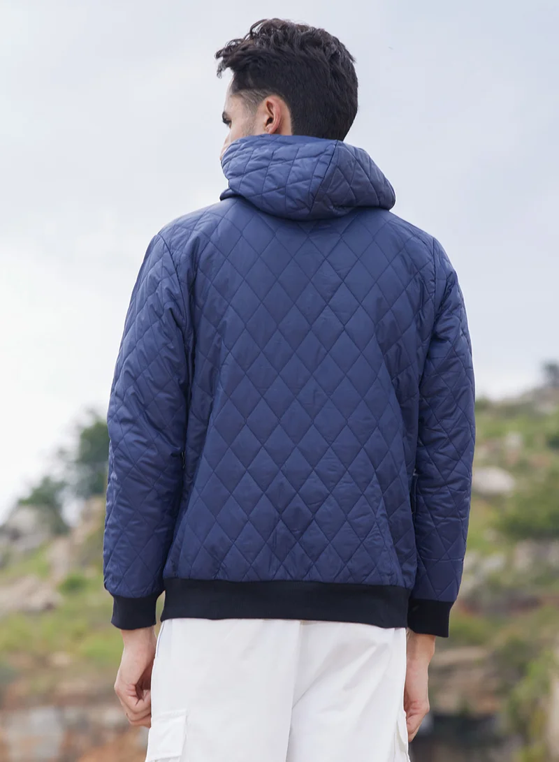 Campus Sutra Men's Blue Quilted Puffer Jacket With Zip-Closure