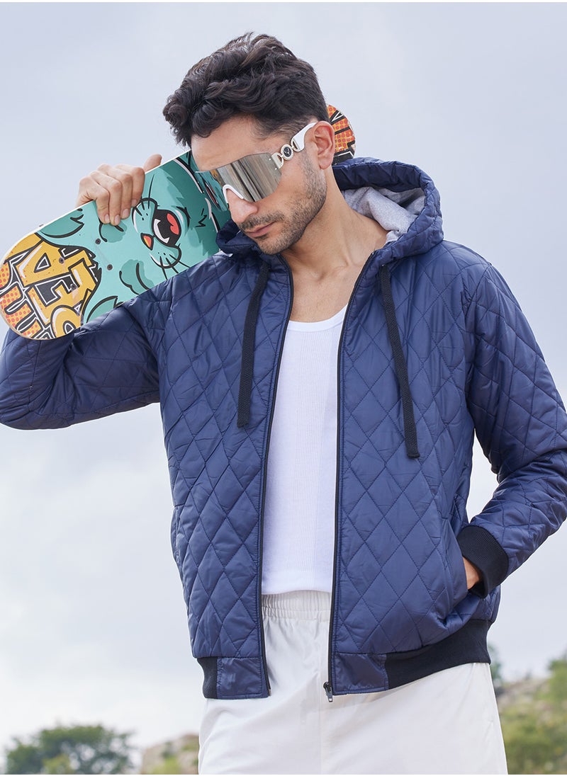 Campus Sutra - Men's Blue Quilted Puffer Jacket With Zip-Closure - Image 1
