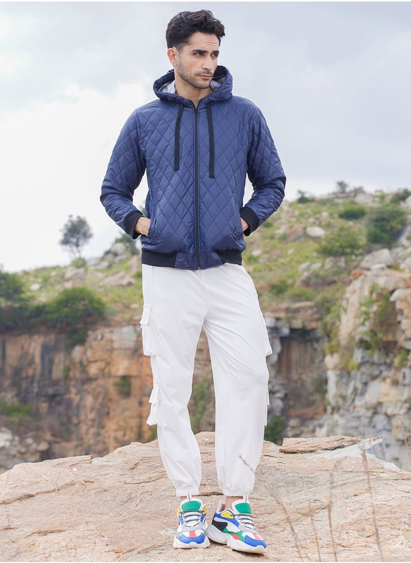 Campus Sutra - Men's Blue Quilted Puffer Jacket With Zip-Closure - Image 1