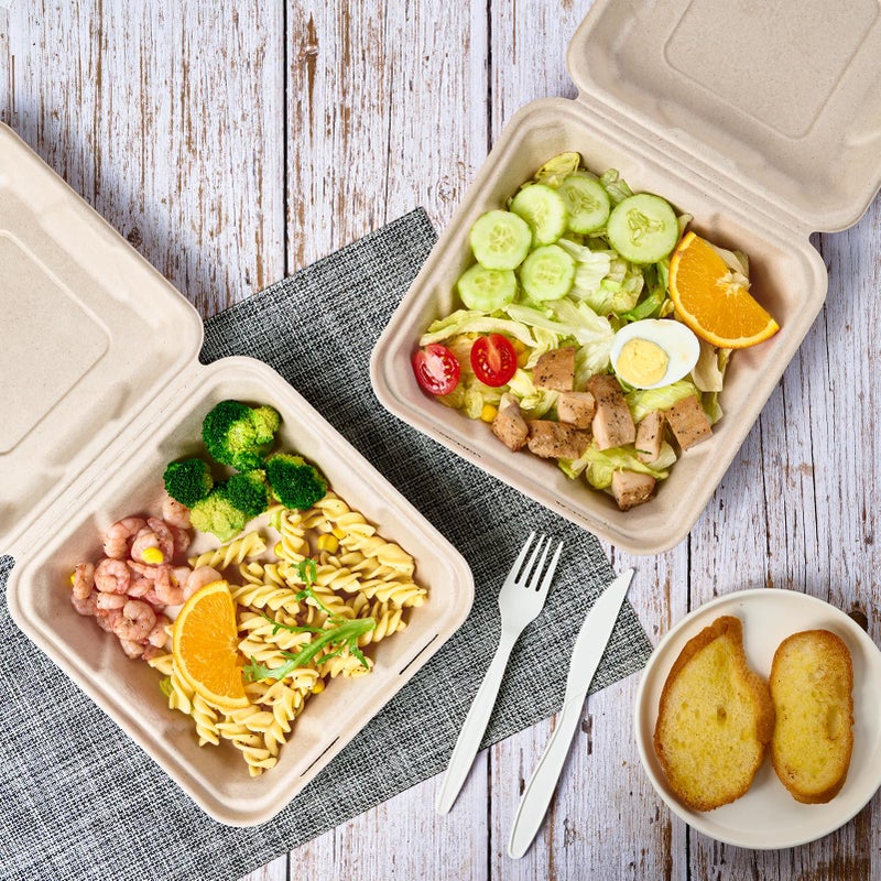 ECOLipak 50 Pack Clamshell To Go Containers, 100% Compostable Disposable Take Out Food Containers, 8X8 inch Heavy-Duty To Go Boxes, Eco-Friendly Biodegradable Take Out Containers For Food - Image 5