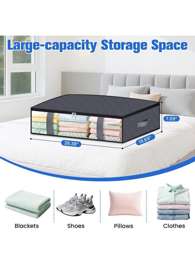 TasticTotes Under Bed Storage Containers, 4 Pack Blanket Storage Bags, Collapsible Storage Bags with Big Zippers, Clear Front, Shoe Storage and Organization for Clothes, Comforter, 60L, Grey - Image 2