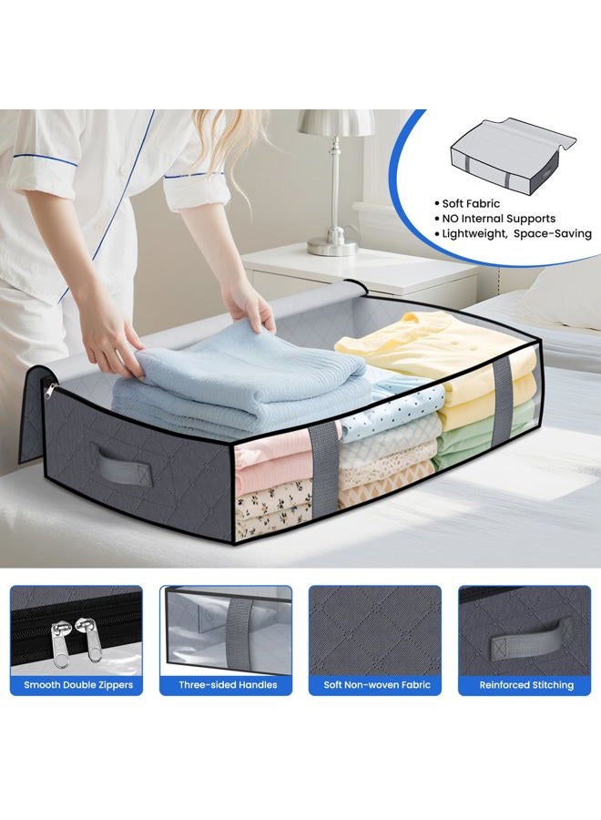 TasticTotes Under Bed Storage Containers, 4 Pack Blanket Storage Bags, Collapsible Storage Bags with Big Zippers, Clear Front, Shoe Storage and Organization for Clothes, Comforter, 60L, Grey - Image 3