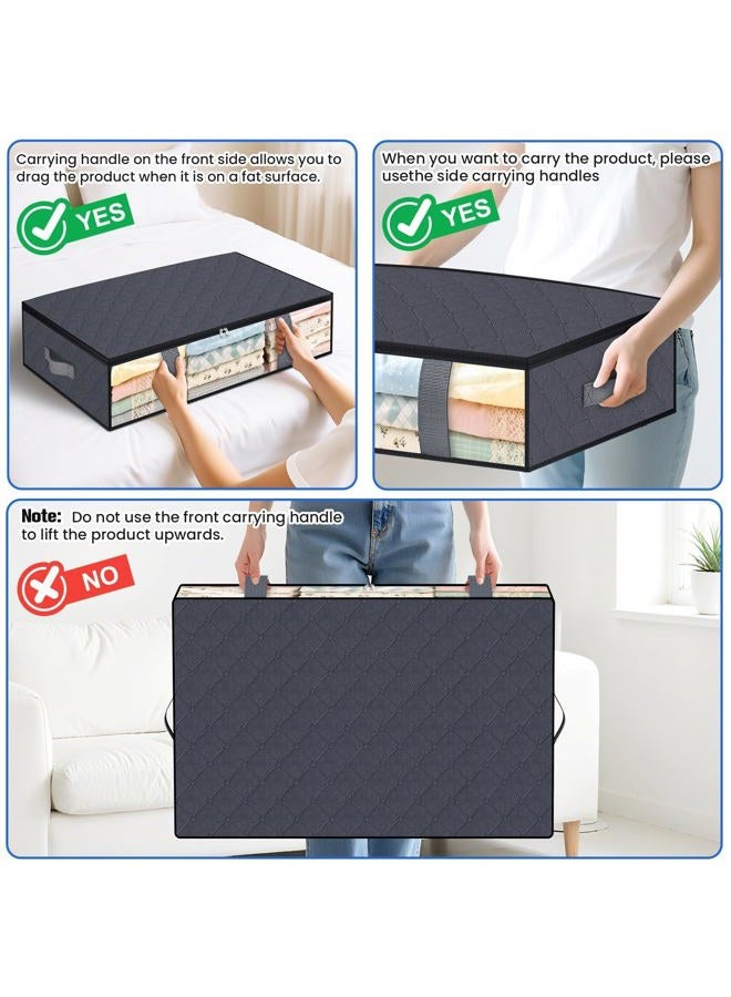 TasticTotes Under Bed Storage Containers, 4 Pack Blanket Storage Bags, Collapsible Storage Bags with Big Zippers, Clear Front, Shoe Storage and Organization for Clothes, Comforter, 60L, Grey - Image 5