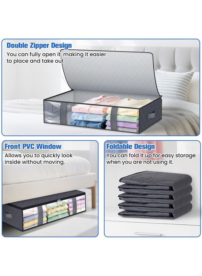 TasticTotes Under Bed Storage Containers, 4 Pack Blanket Storage Bags, Collapsible Storage Bags with Big Zippers, Clear Front, Shoe Storage and Organization for Clothes, Comforter, 60L, Grey - Image 4