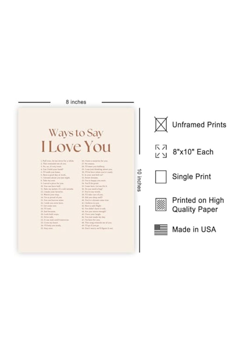 Poster Master Ways To Say I Love You Poster - Motivational Print - Valentine's Day Art - Positive Quote Art - Love Art - Brown Typography Art - Romantic Living Room Decor - 8x10 UNFRAMED Wall Art - Image 2