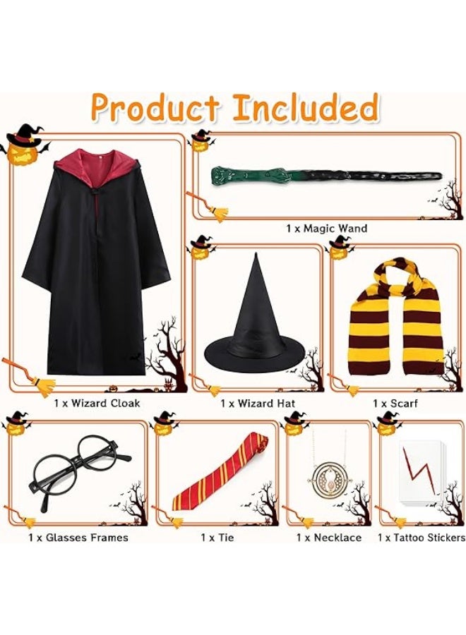 Arabest Halloween Costumes - Wizard Costume Set with Robe, Hat, Magic Wand, Scarf, Tie, Glasses,Tattoo, Halloween Costumes - Image 2