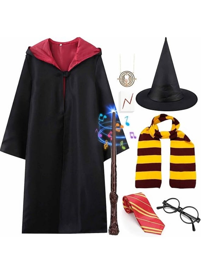 Arabest Halloween Costumes - Wizard Costume Set with Robe, Hat, Magic Wand, Scarf, Tie, Glasses,Tattoo, Halloween Costumes - Image 1