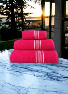 White Rose Shiny Collection 450GSM Bath Towels Set of 3 - Bath Sheet (80x160) - Bath Towel (70x140) - Face Towel (50x90) Quick Dry, Max Absorbent - Red  - Image 1
