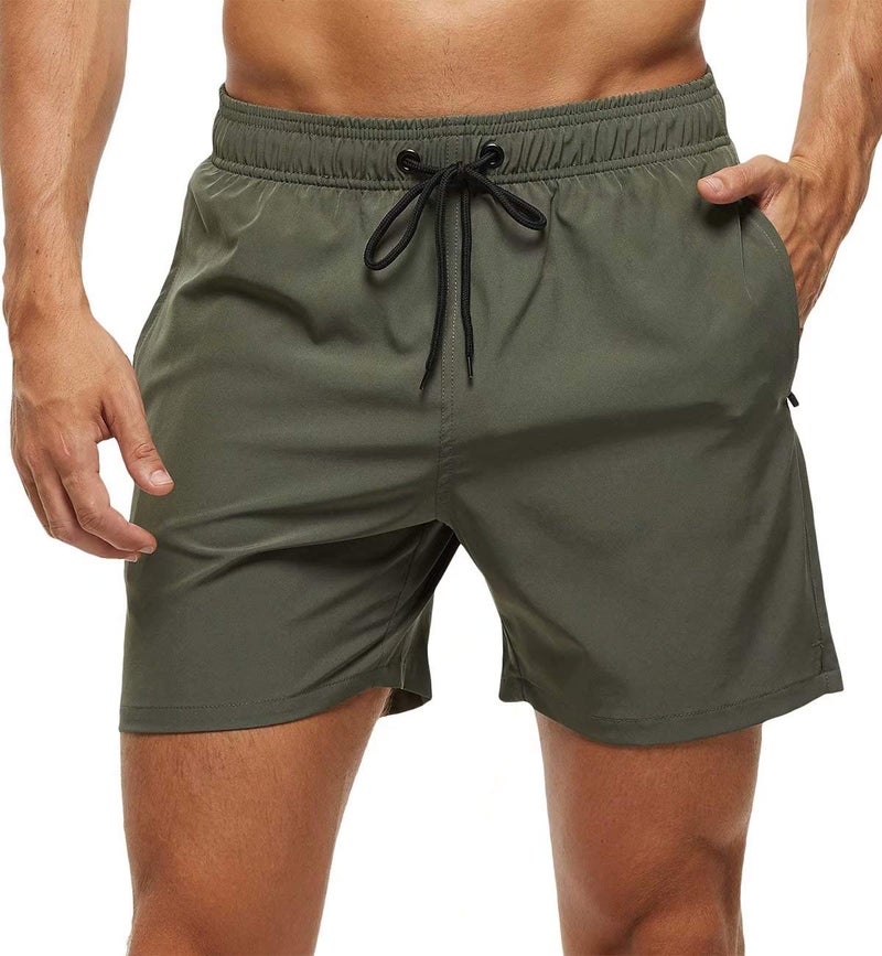 Tyhengta Men's Stretch Swim Trunks Quick Dry Beach Shorts with Zipper Pockets and Mesh Lining ArmyGreen 42 - Image 1