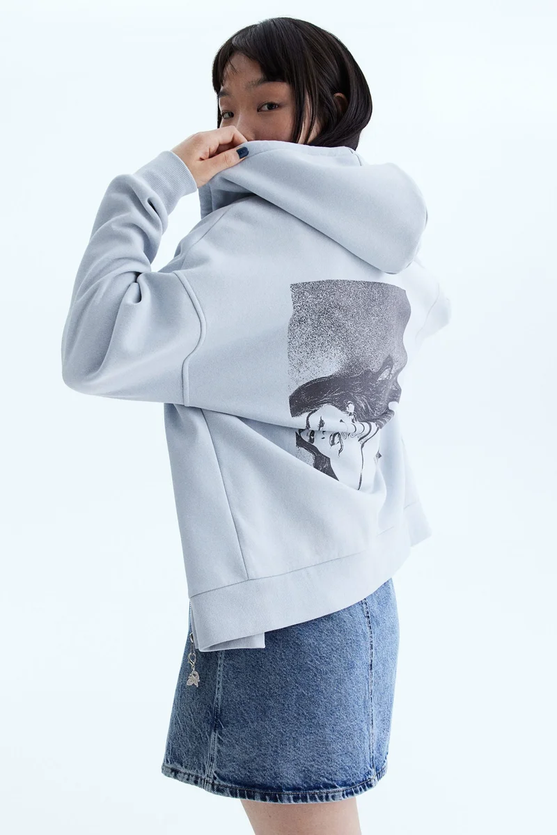 H&M Oversized Motif-Detail Zip-Through Hoodie