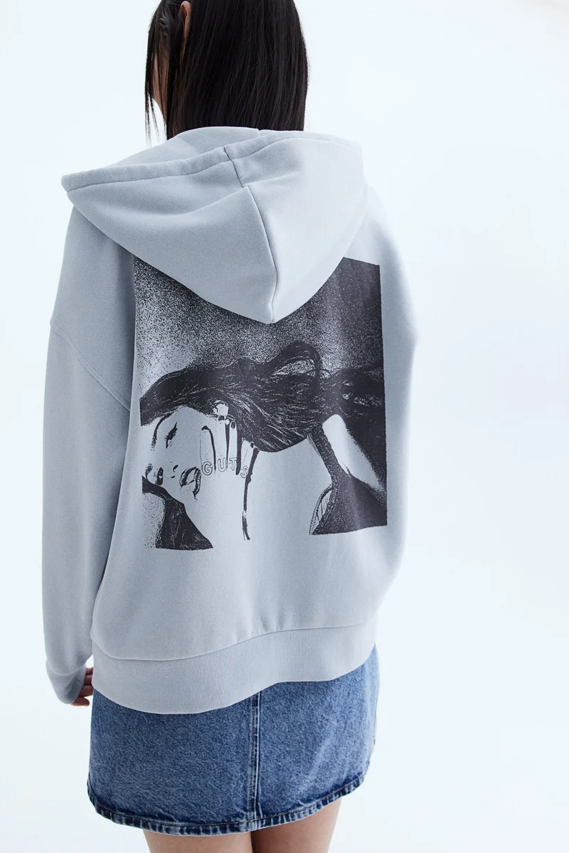 H&M Oversized Motif-Detail Zip-Through Hoodie