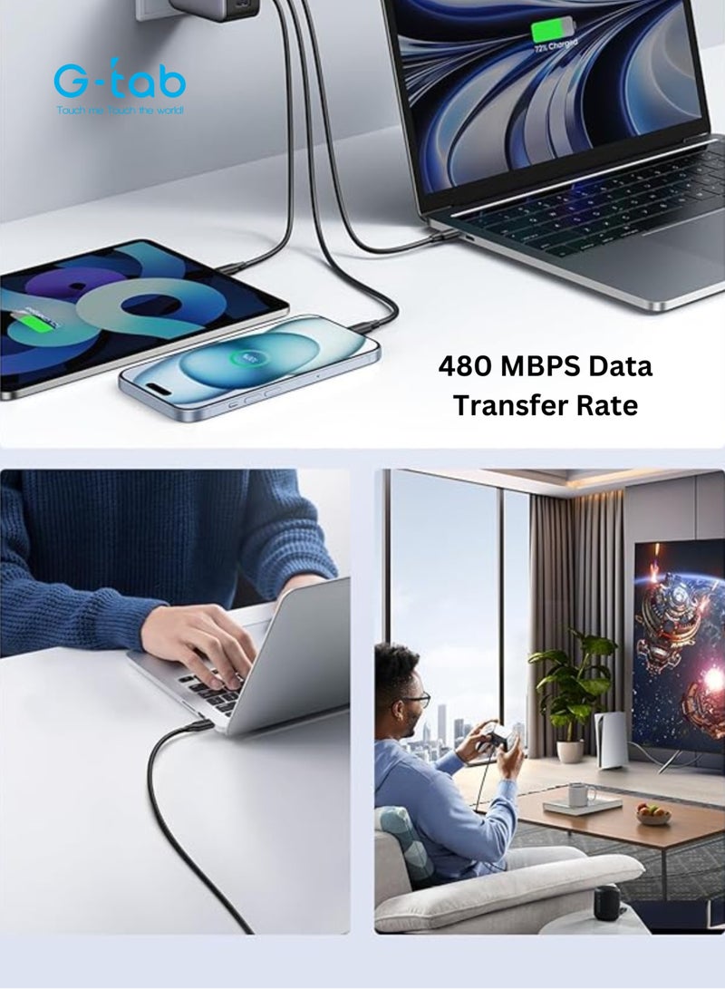 G-Tab كابل G-Tab GAC01 عالي الجودة، 3A، AWG 24/30، معدل نقل بيانات 480 ميجابت في الثانية، شحن سريع، مضفر نايلون، بطول 1.5 م، كابل من نوع A إلى C للابتوب/آيفون/هاتف أندرويد/سامسونج - Image 2