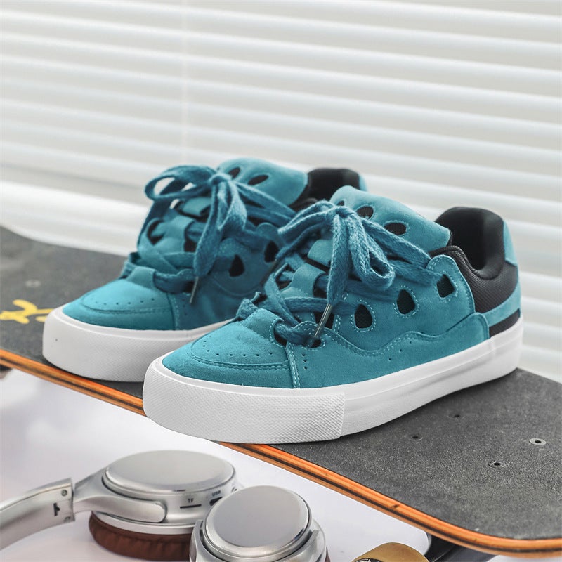 Spring 2025 New Niche Bread Korean Fashion Couples Lace-up Mens and Womens Running Skate Shoes Sports Casual Shoes Lake blue