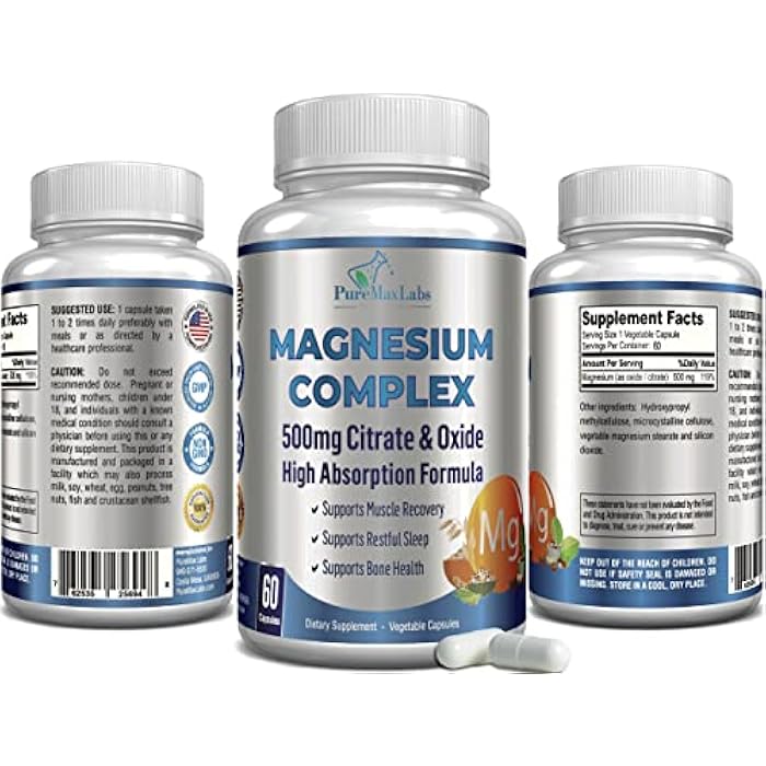YUMMYVITE High Absorption Magnesium Citrate Complex 500mg Magnesium Citrate & Oxide – Supports Calm Sleep, Muscle Cramp Relief, Muscle Recovery, Healthy Teeth & Bones, Non-GMO – 60 Vegetable Capsules - Image 4
