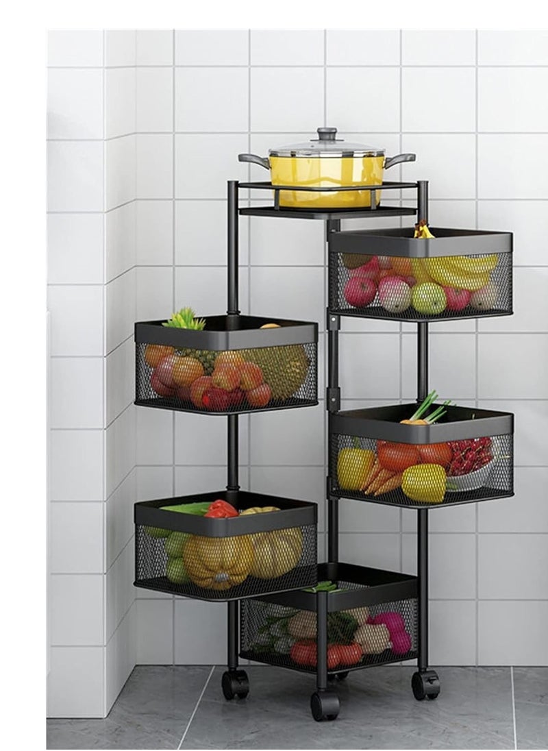 ALMUFARREJ - 5-Layer Rotatable Baskets with Wheels Black - Image 1