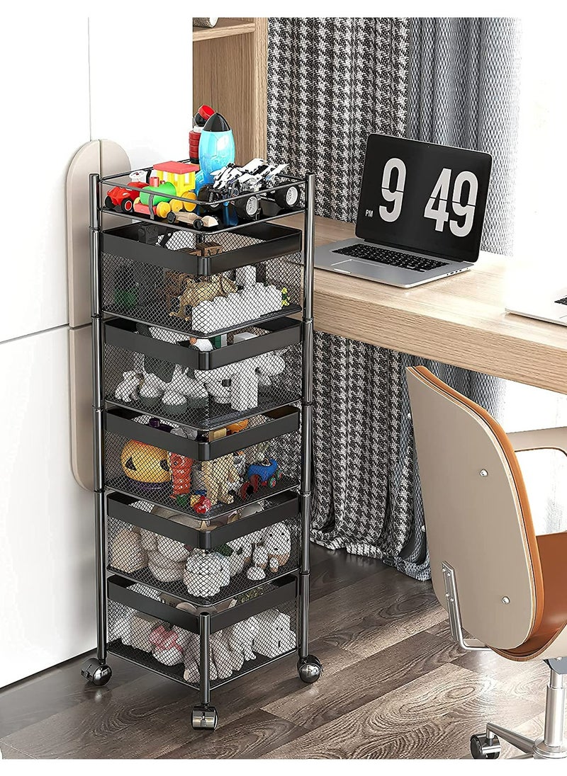 ALMUFARREJ - 5-Layer Rotatable Baskets with Wheels Black - Image 1