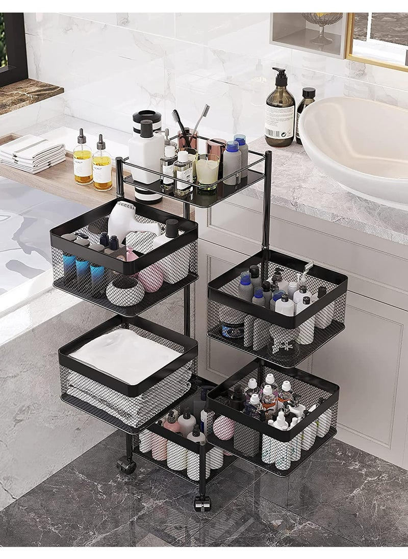 ALMUFARREJ - 5-Layer Rotatable Baskets with Wheels Black - Image 1