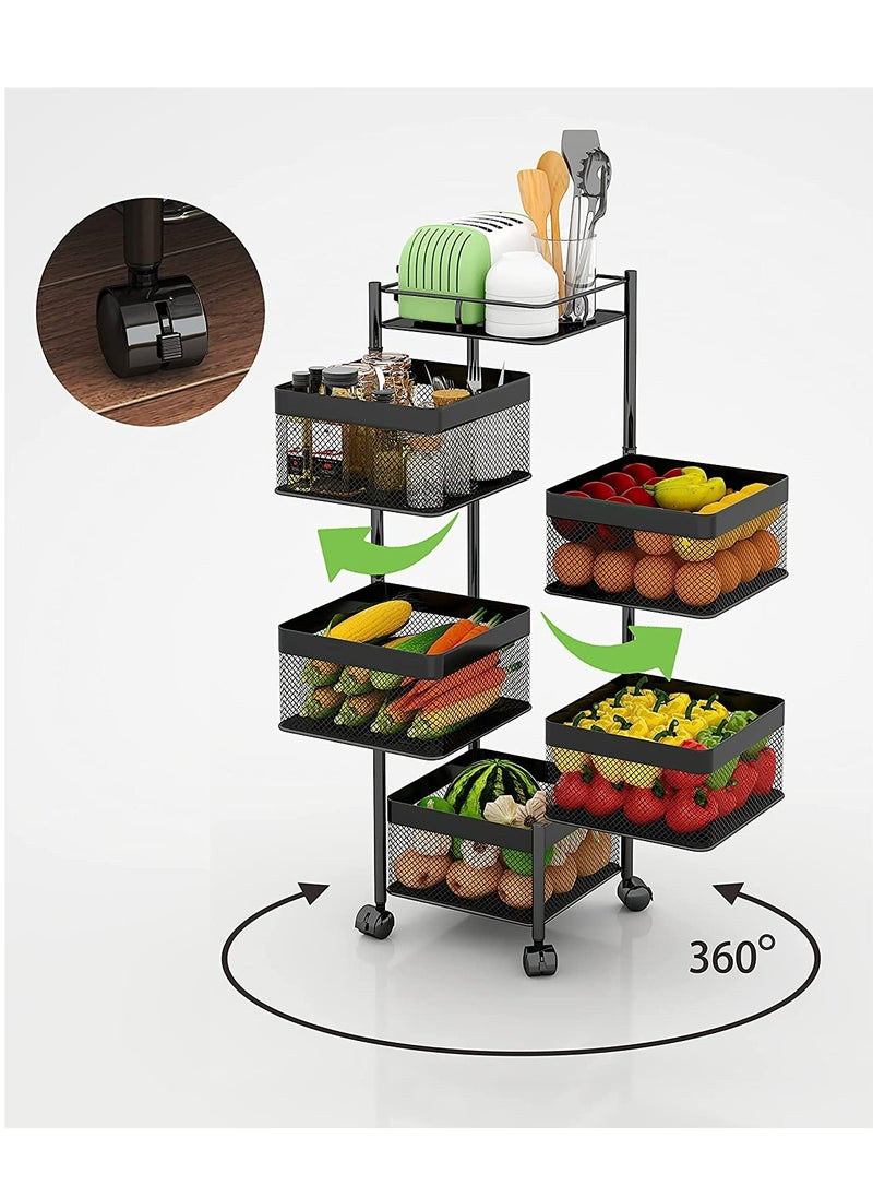 ALMUFARREJ - 5-Layer Rotatable Baskets with Wheels Black - Image 1